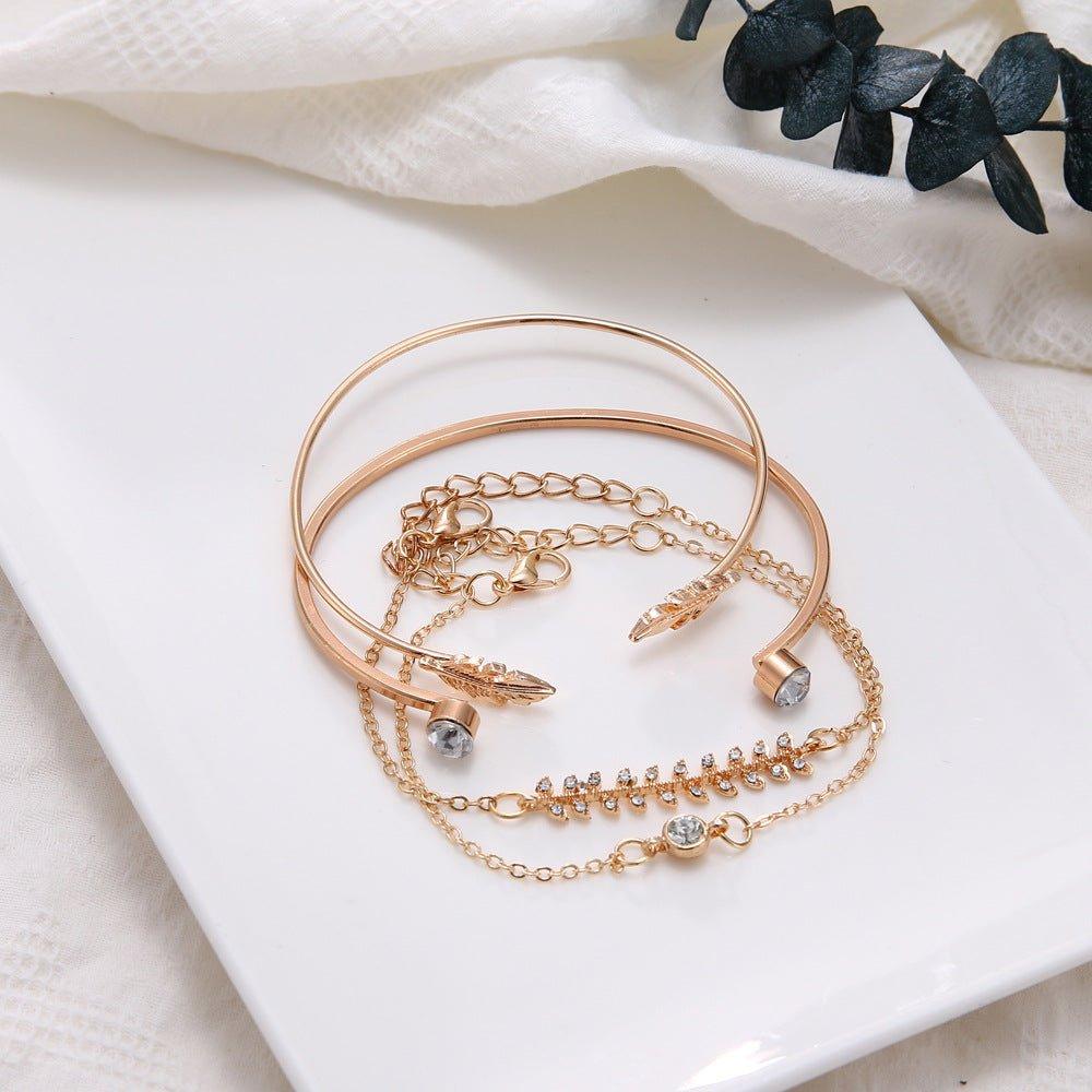 Mariam's Collection MAC087 Fashionable Leaf Alloy Diamond Electroplated 4-piece Bracelet Set — main product shot