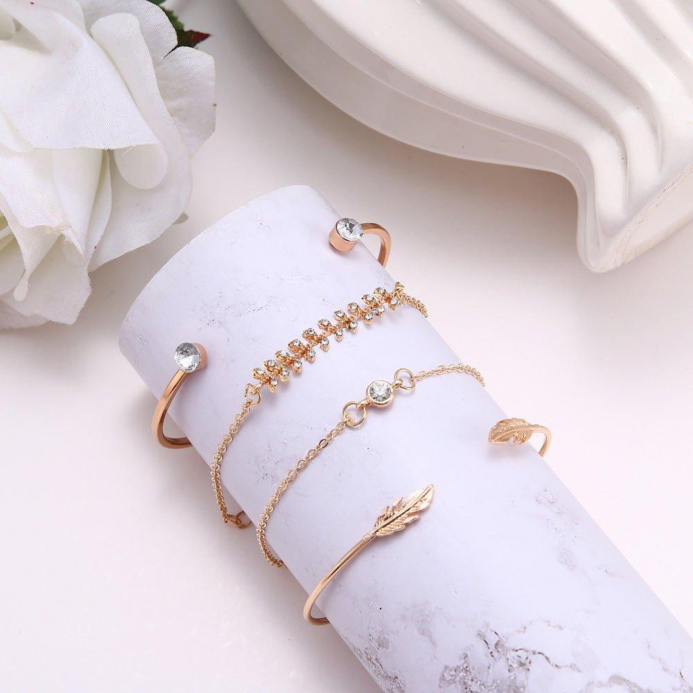Mariam's Collection MAC087 Fashionable Leaf Alloy Diamond Electroplated 4-piece Bracelet Set — product category context