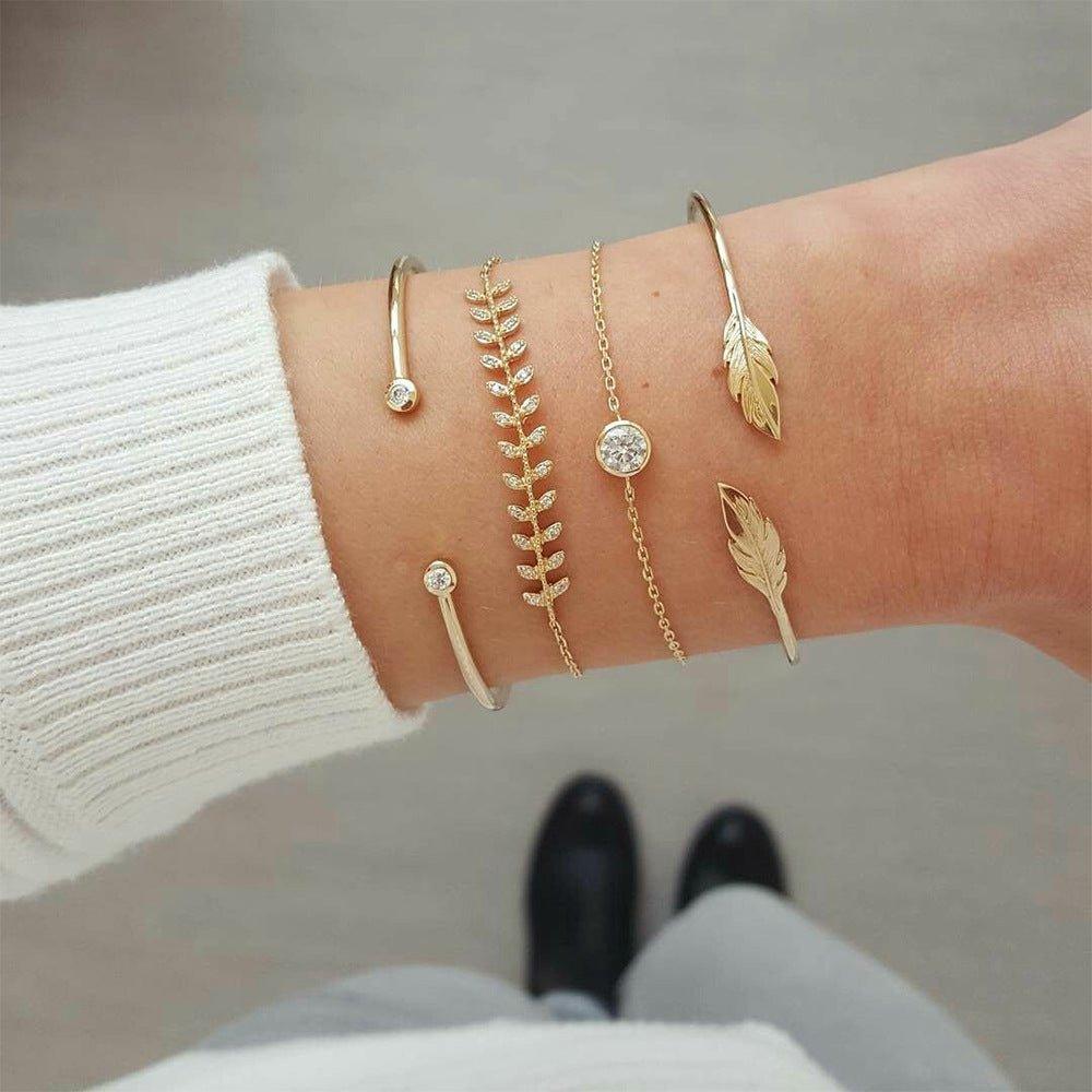 Mariam's Collection MAC087 Fashionable Leaf Alloy Diamond Electroplated 4-piece Bracelet Set — construction detail