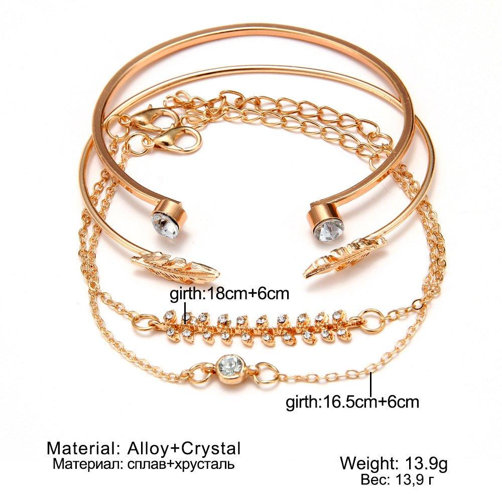 Mariam's Collection MAC087 Fashionable Leaf Alloy Diamond Electroplated 4-piece Bracelet Set — lifestyle worn / used context