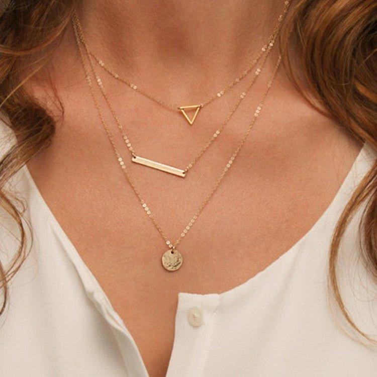 Mariam's Collection MAC090 Multi-layered Hollow Tiangular Sequin Long Round Pendant Necklace — main product shot
