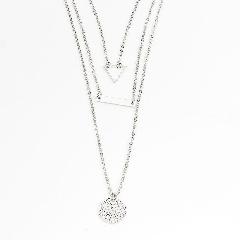 Mariam's Collection MAC090 Multi-layered Hollow Tiangular Sequin Long Round Pendant Necklace — Mariam's Collection branding close-up