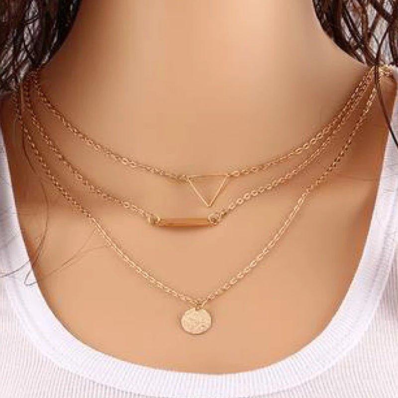Mariam's Collection MAC090 Multi-layered Hollow Tiangular Sequin Long Round Pendant Necklace — construction detail