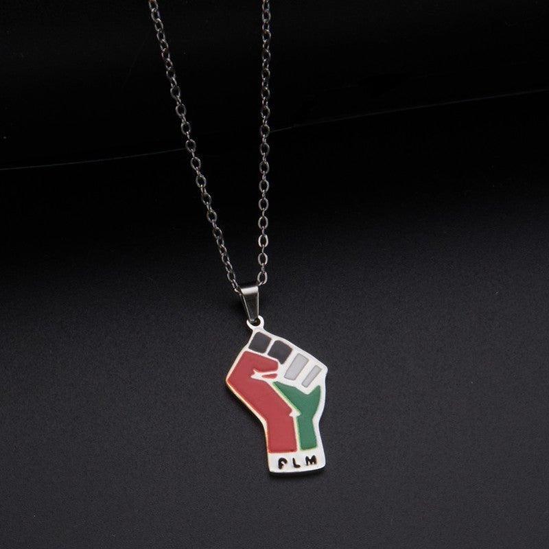 Mariam's Collection MAC100 Stainless Steel Vintage keffiyeh Palestine Map Pendant Necklace — detail shot 10