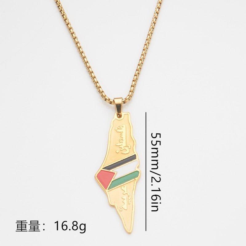 Mariam's Collection MAC101 Glue Etched Keffiyeh Stainless Steel Palestinian Flag Map Pendant… — Mariam's Collection branding close-up