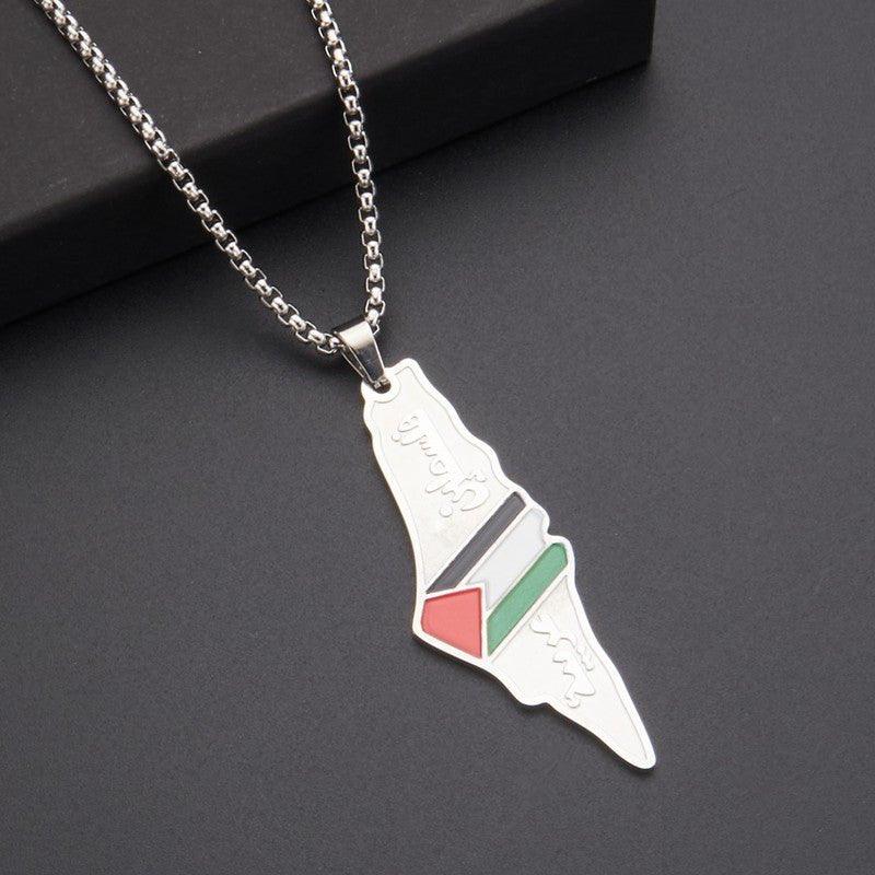 Mariam's Collection MAC101 Glue Etched Keffiyeh Stainless Steel Palestinian Flag Map Pendant… — product category context