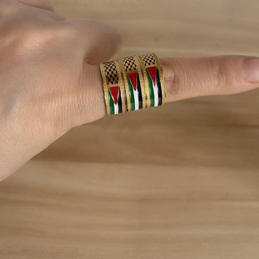Mariam's Collection MAC109 Palestine Keffiyeh Open Ring — construction detail