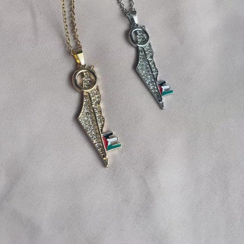 Mariam's Collection Mariam's Collection MAC110 Stainless Steel Palestine Keffiyeh Necklace — Mariam's Collection branding close-up
