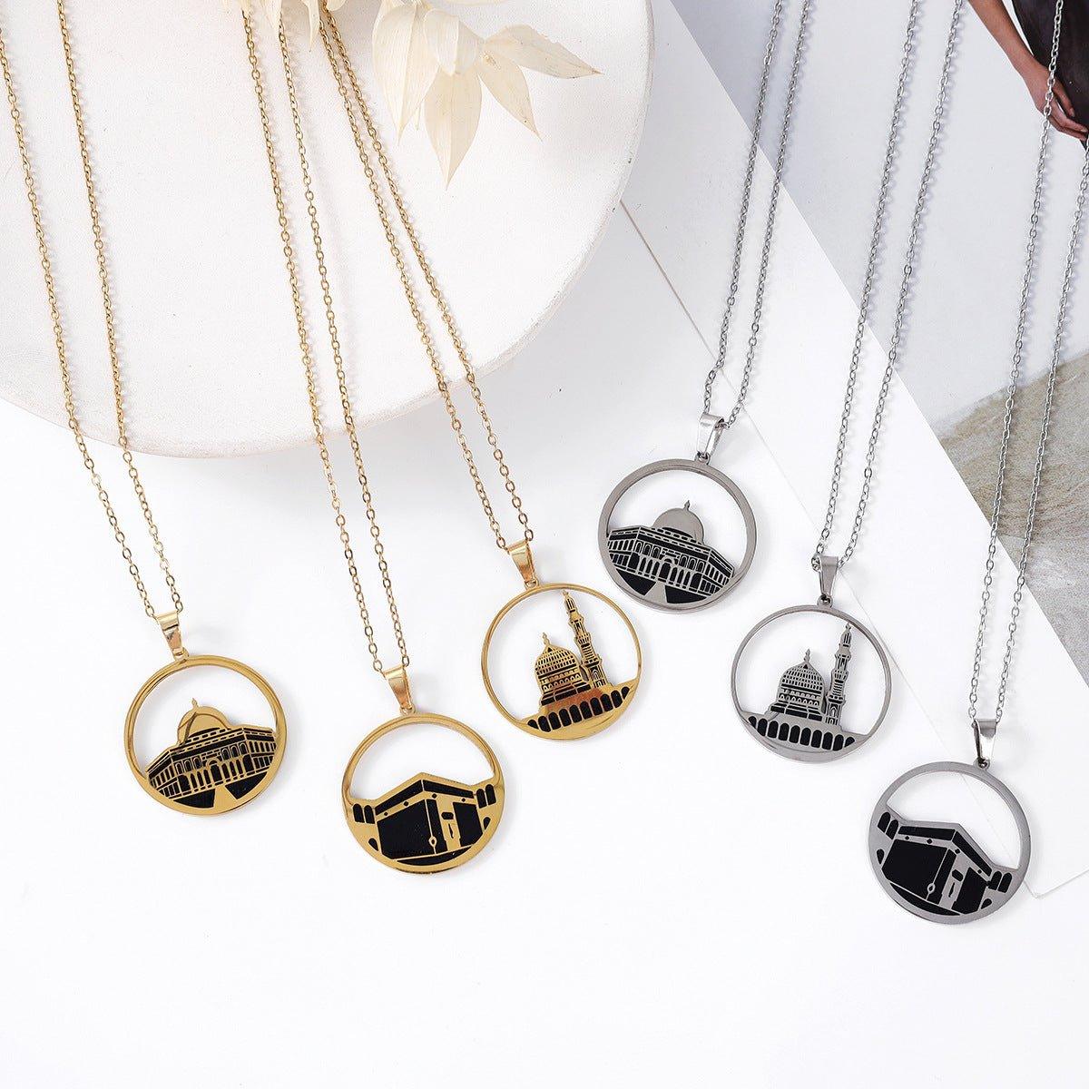 Mariam's Collection Mariam's Collection MAC111 Stainless Steel Masjid Pattern Necklace — construction detail