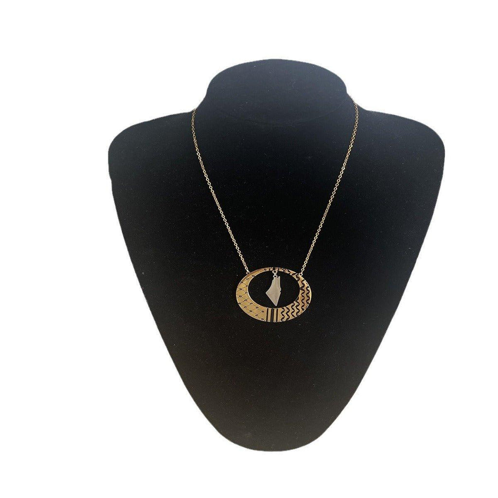 Mariam's Collection Mariam's Collection MAC113 Stainless Steel Keffiyeh Necklace — Mariam's Collection branding close-up