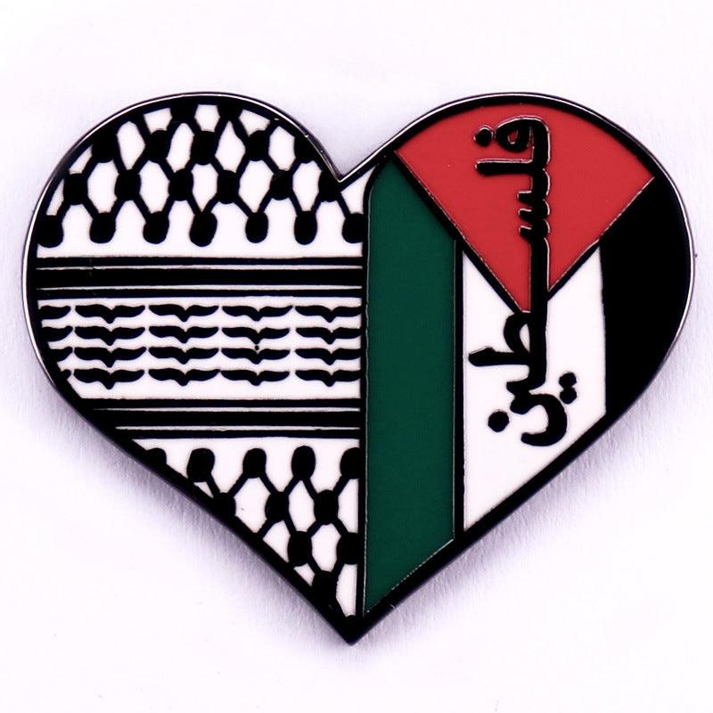Mariam's Collection MAC114 Palestine Keffiyeh Heart Enamel Badge Brooch — main product shot