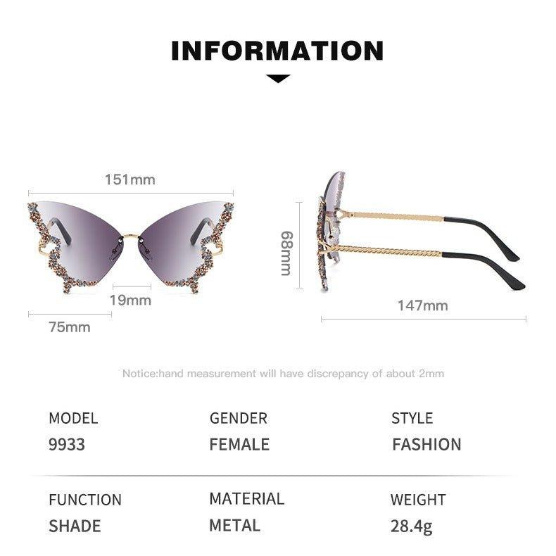 Mariam's Collection MAC116 Large Frame High-end Diamond-encrusted Butterfly Anti-UV Sunglasses — Mariam's Collection branding close-up