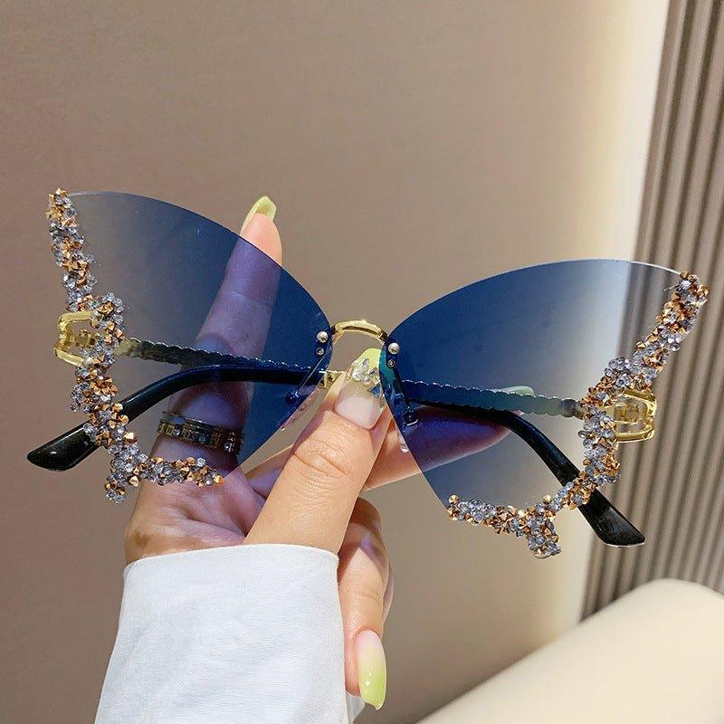 Mariam's Collection MAC116 Large Frame High-end Diamond-encrusted Butterfly Anti-UV Sunglasses — fabric or material detail