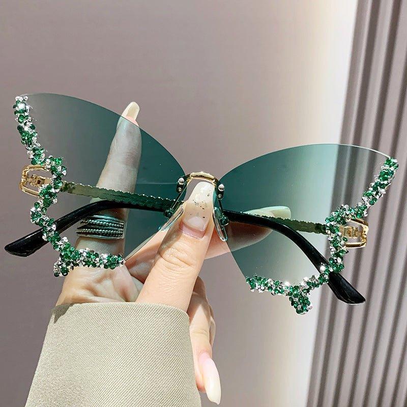 Mariam's Collection MAC116 Large Frame High-end Diamond-encrusted Butterfly Anti-UV Sunglasses — product on model