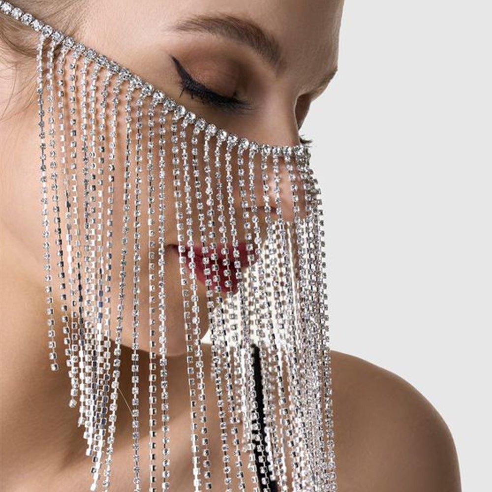Mariam's Collection Mariam's Collection MAC117  Long Fringed Rhinestone Chain Veil Mask — main product shot