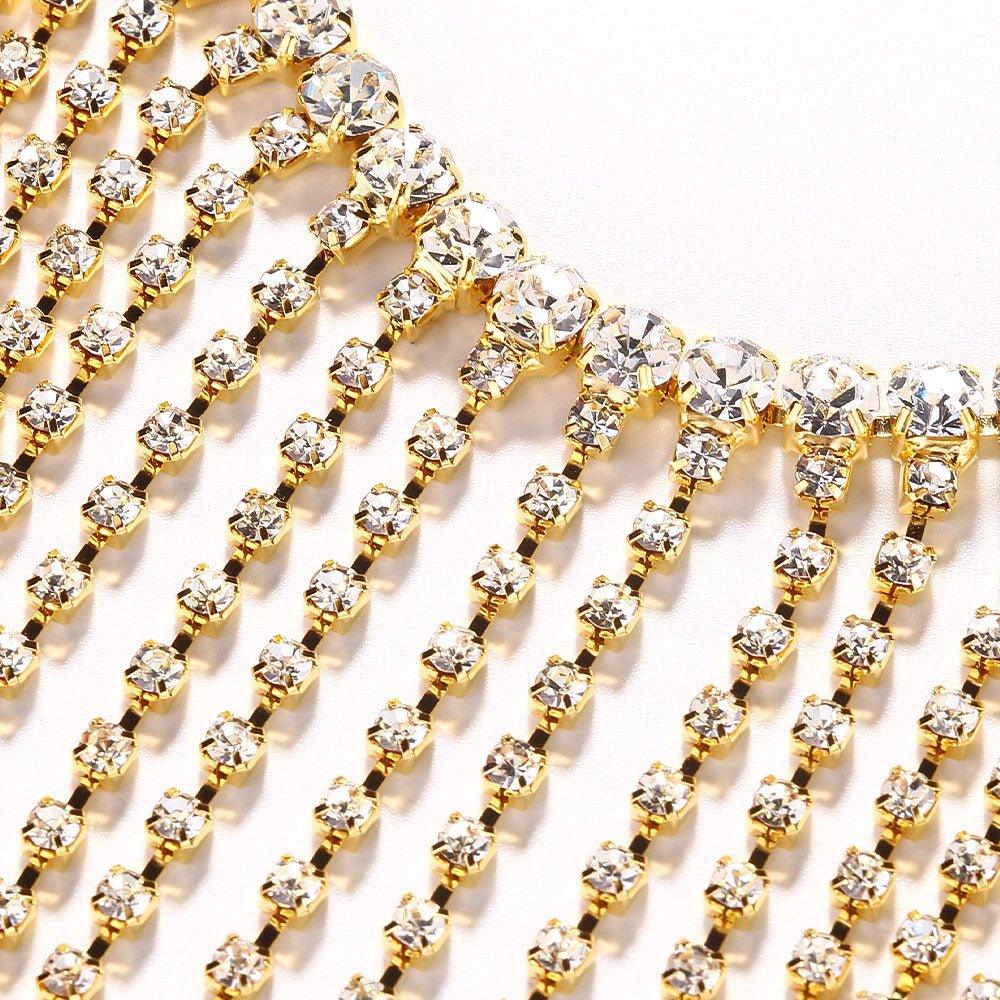 Mariam's Collection Mariam's Collection MAC117  Long Fringed Rhinestone Chain Veil Mask — Mariam's Collection branding close-up