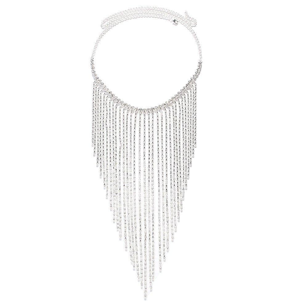Mariam's Collection Mariam's Collection MAC117  Long Fringed Rhinestone Chain Veil Mask — lifestyle worn / used context