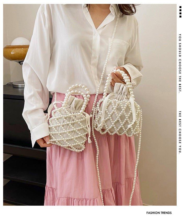 Mariam's Collection Mariam's Collection MAC124 Fresh Handwoven Pearl Bead Bag — Mariam's Collection branding close-up