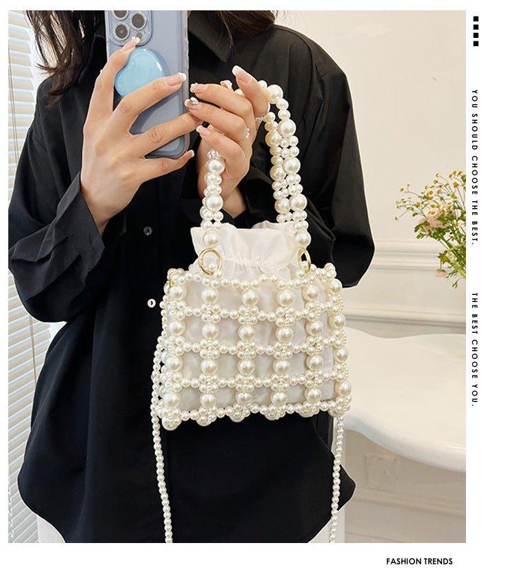 Mariam's Collection Mariam's Collection MAC125 Hollow Hand-woven Beaded Pearl Bag — lifestyle worn / used context