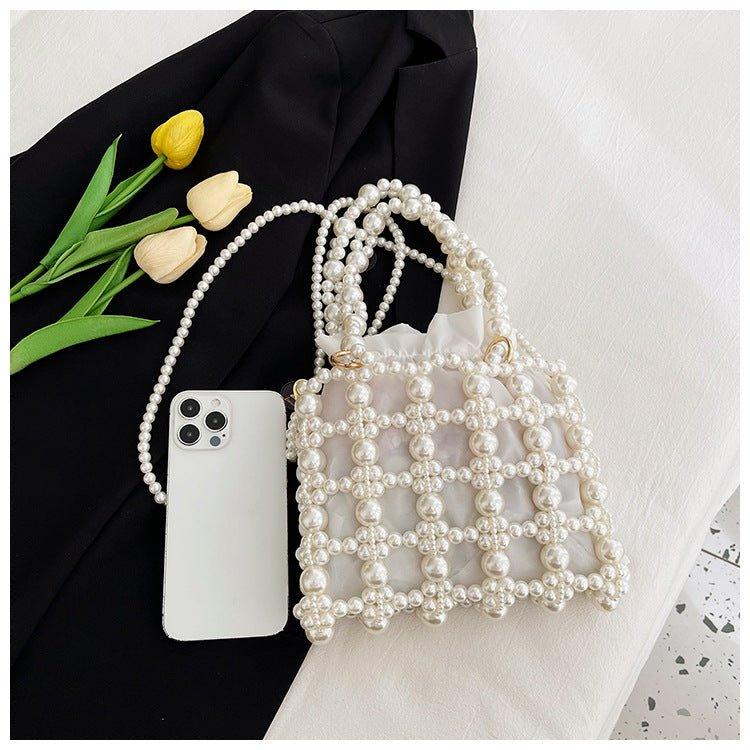 Mariam's Collection Mariam's Collection MAC125 Hollow Hand-woven Beaded Pearl Bag — Mariam's Collection branding close-up