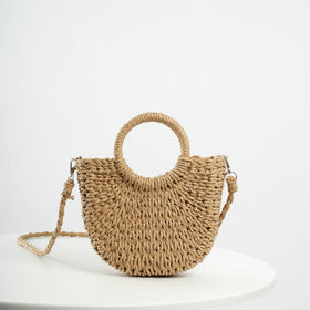Mariam's Collection MAC129 Straw Double Hoop Crossbody Bag