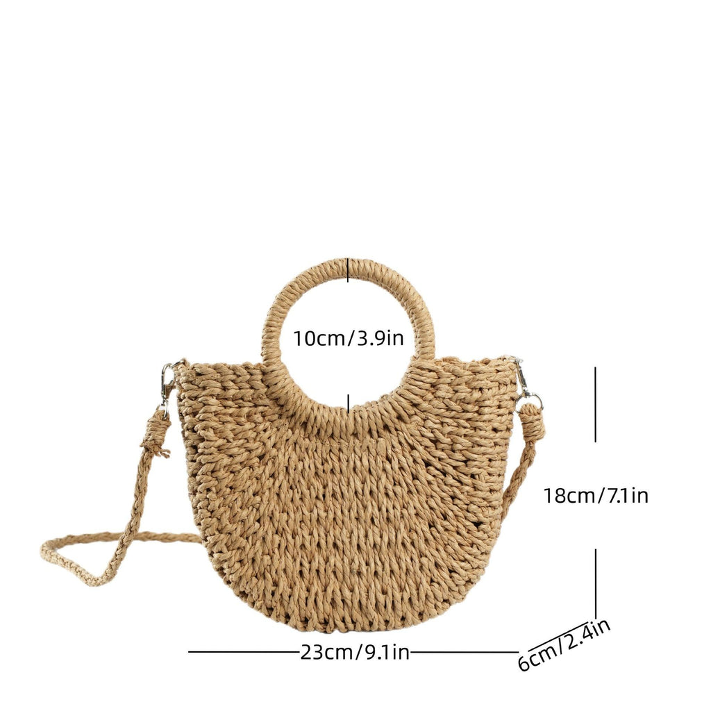 Mariam's Collection Mariam's Collection MAC129 Straw Double Hoop Crossbody Bag — Mariam's Collection branding close-up