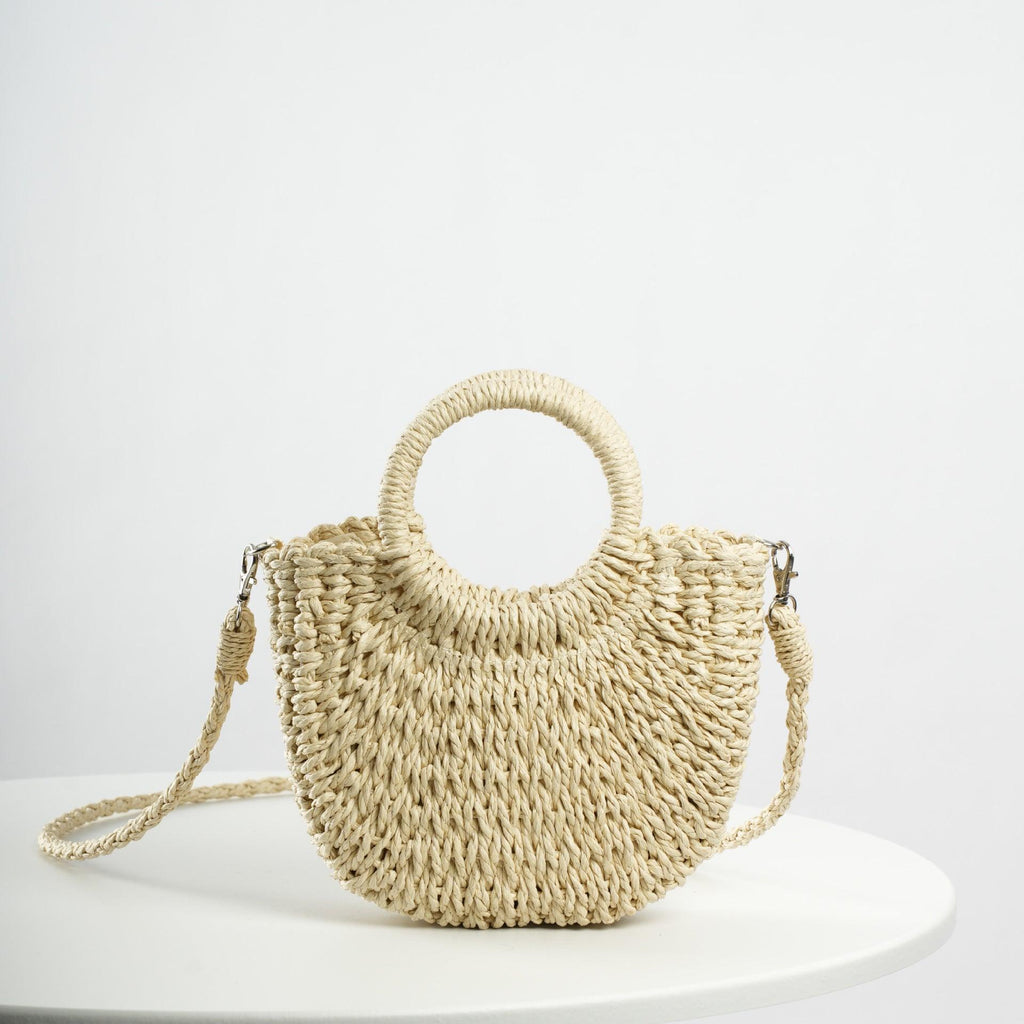 Mariam's Collection Mariam's Collection MAC129 Straw Double Hoop Crossbody Bag — construction detail