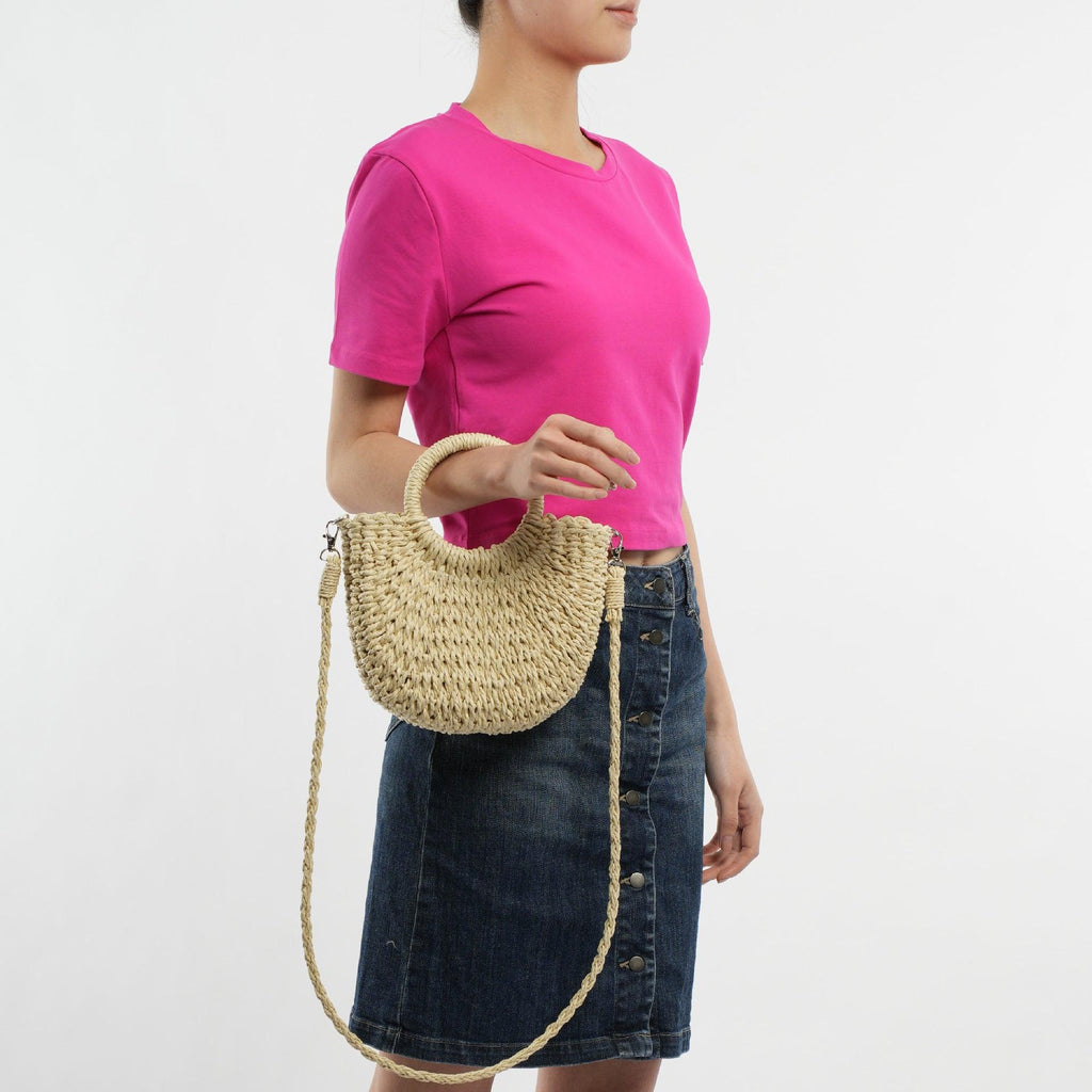 Mariam's Collection Mariam's Collection MAC129 Straw Double Hoop Crossbody Bag — lifestyle worn / used context
