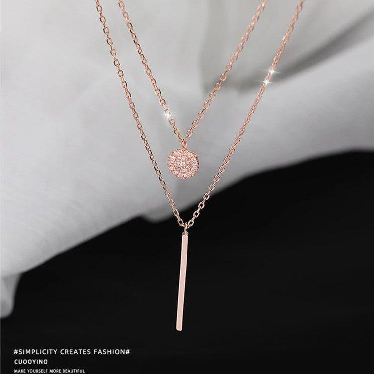 Mariam's Collection Mariam's Collection MAC133  Square Shiny Diamond Round Double Necklace — construction detail
