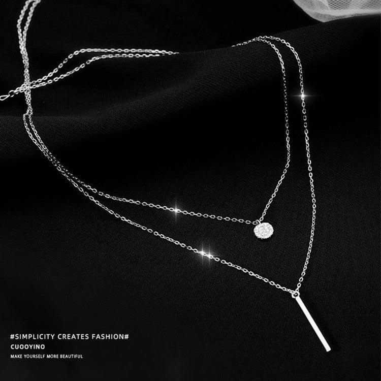 Mariam's Collection Mariam's Collection MAC133  Square Shiny Diamond Round Double Necklace — lifestyle worn / used context