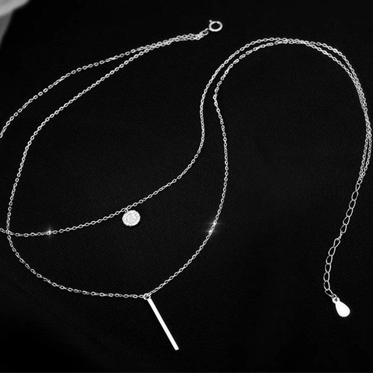 Mariam's Collection Mariam's Collection MAC133  Square Shiny Diamond Round Double Necklace — Mariam's Collection branding close-up
