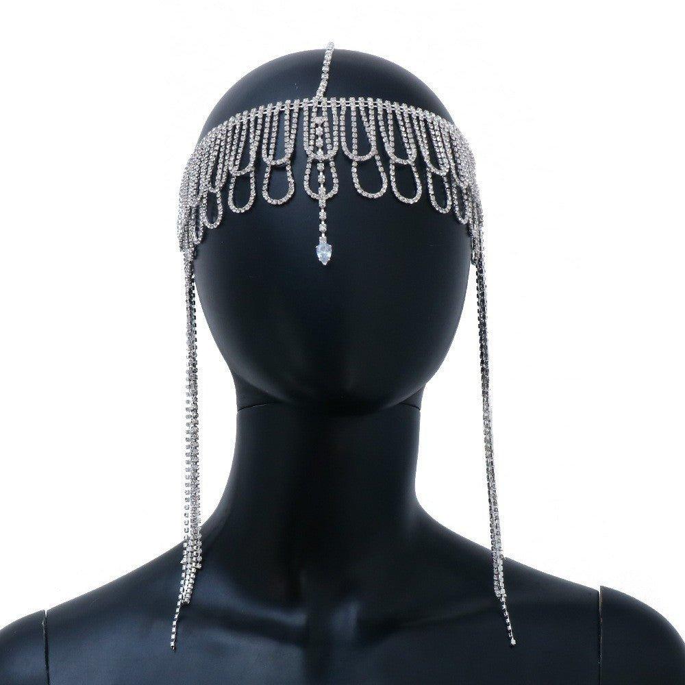 Mariam's Collection MAC155 Fashionable Rhinestone Ttassel Headwear Multi-layered Zircon Hair Chain — lifestyle worn / used context