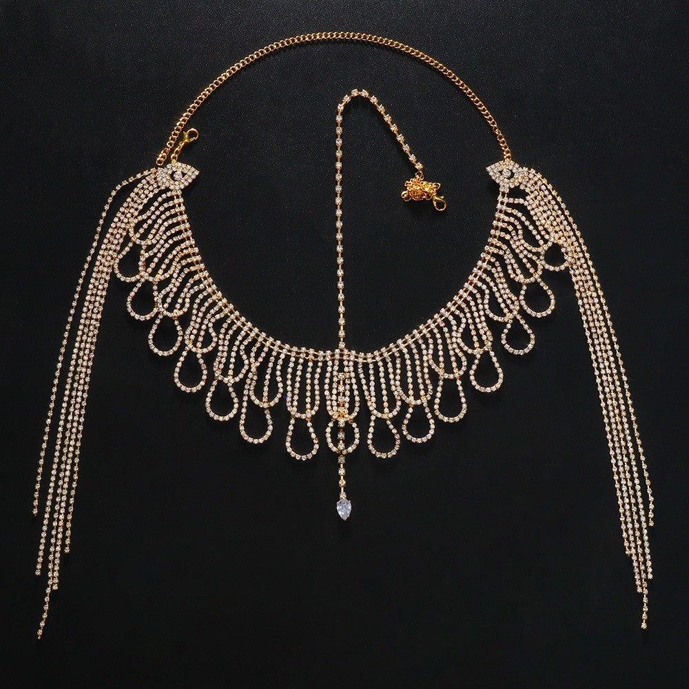 Mariam's Collection MAC155 Fashionable Rhinestone Ttassel Headwear Multi-layered Zircon Hair Chain — Mariam's Collection branding close-up