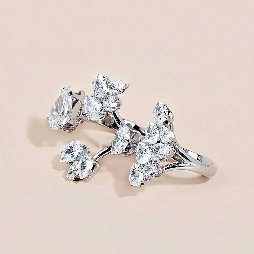 Mariam's Collection Mariam's Collection MAC157 Premium Zircon Stacked Flower Ring — lifestyle worn / used context