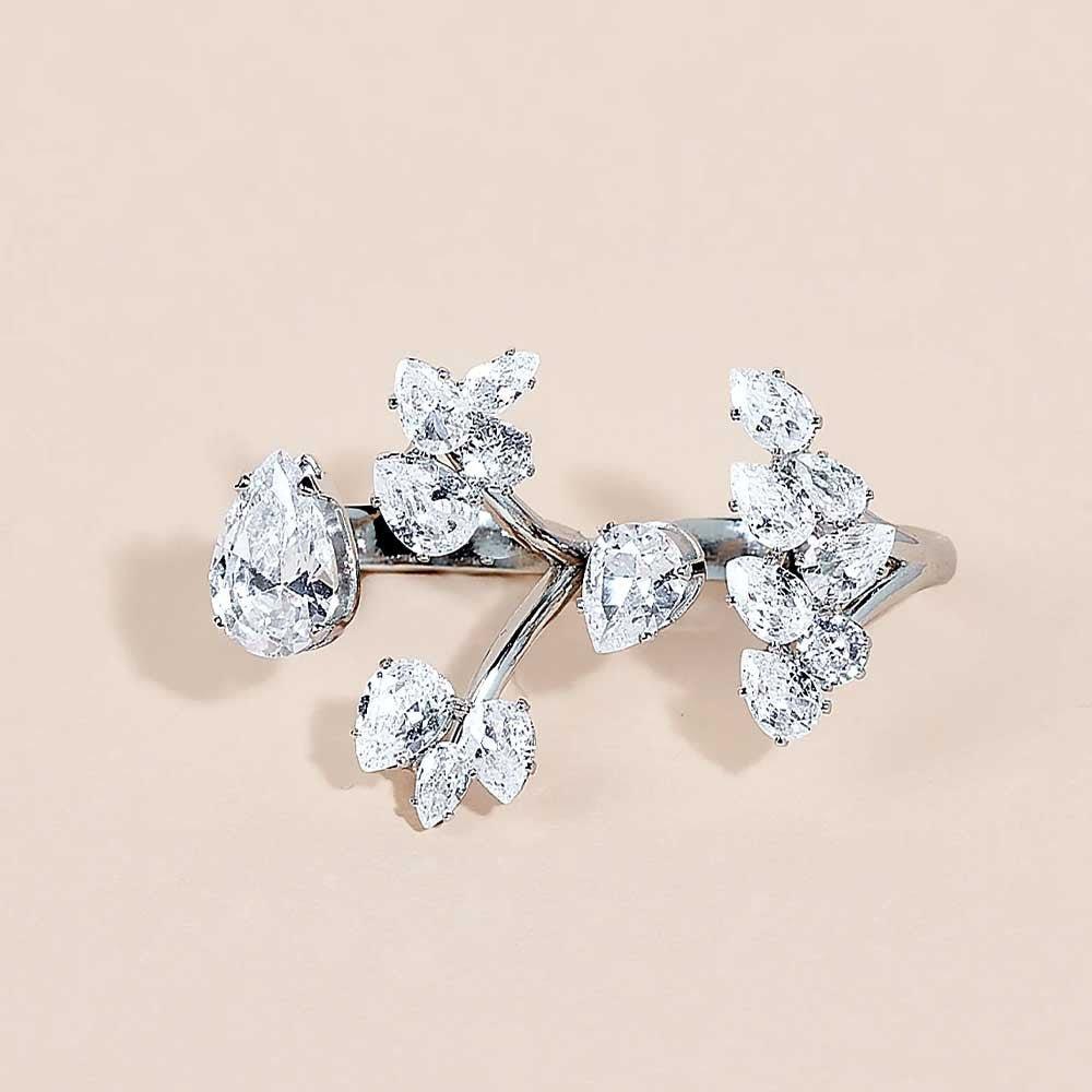 Mariam's Collection Mariam's Collection MAC157 Premium Zircon Stacked Flower Ring — Mariam's Collection branding close-up