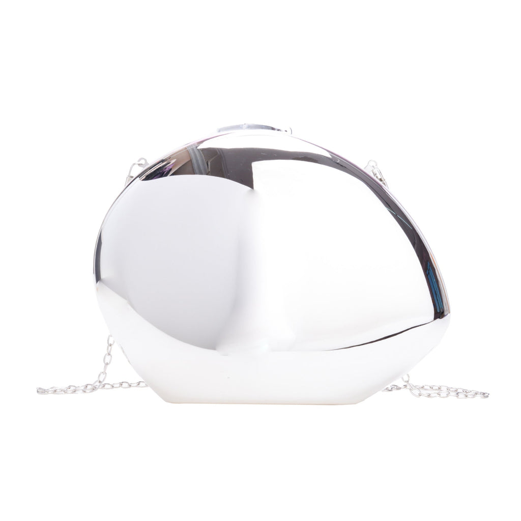 Mariam's Collection MAC160 Metal Acrylic Goose Egg Shoulder Crossbody Chain Cosmetic Bag — Mariam's Collection branding close-up