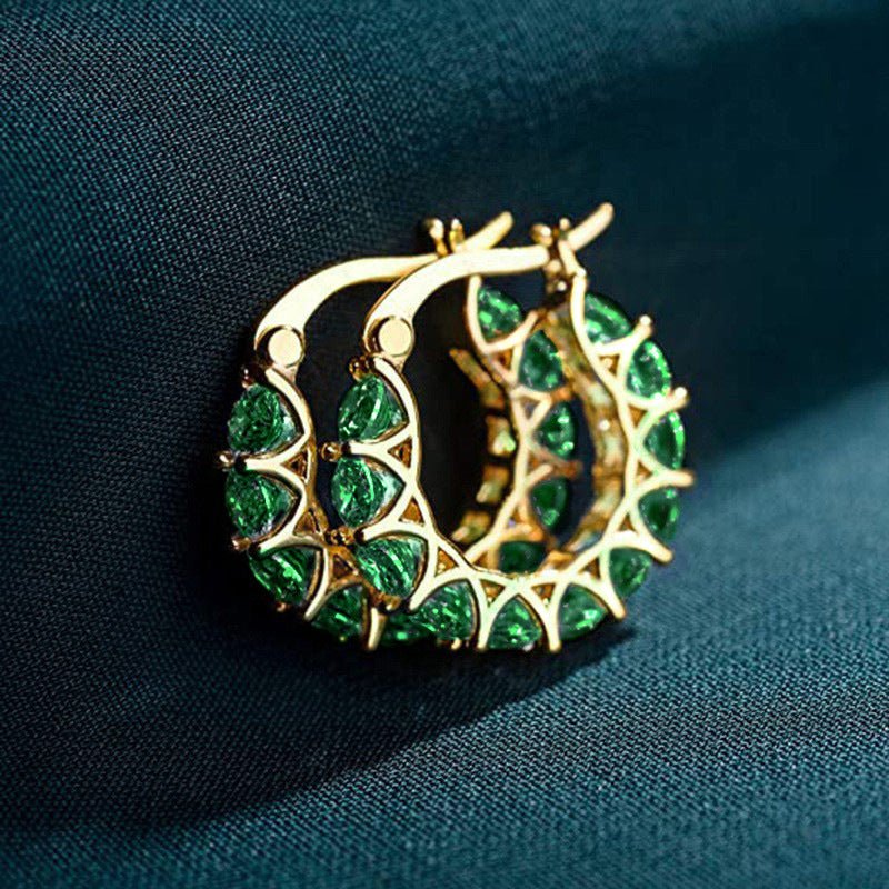 Mariam's Collection MAC163 Fully embellished zircon flower-shaped U-shaped earrings — construction detail