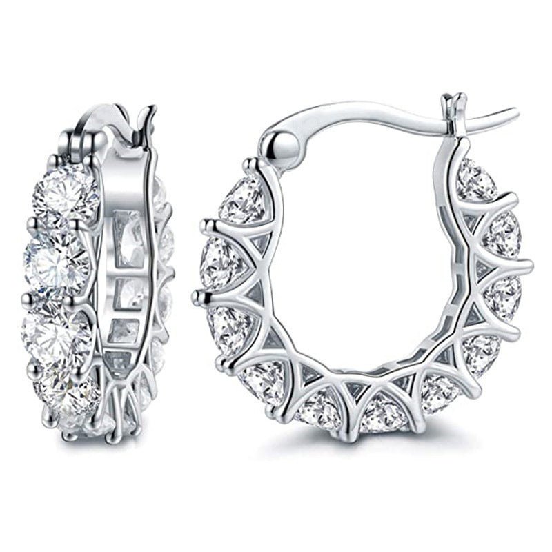 Mariam's Collection MAC163 Fully embellished zircon flower-shaped U-shaped earrings — detail shot 7