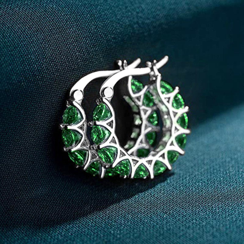 Mariam's Collection MAC163 Fully embellished zircon flower-shaped U-shaped earrings — Mariam's Collection branding close-up