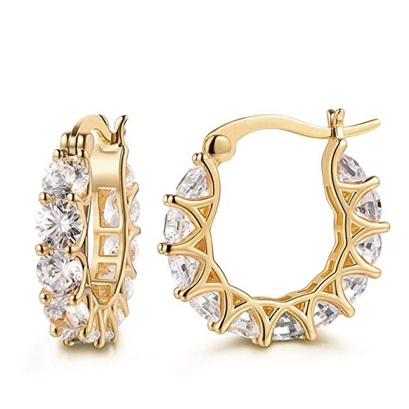 Mariam's Collection MAC163 Fully embellished zircon flower-shaped U-shaped earrings — detail shot 6