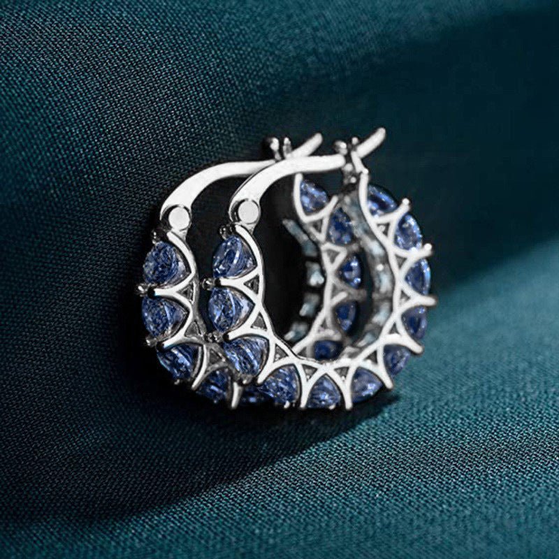 Mariam's Collection MAC163 Fully embellished zircon flower-shaped U-shaped earrings — detail shot 10