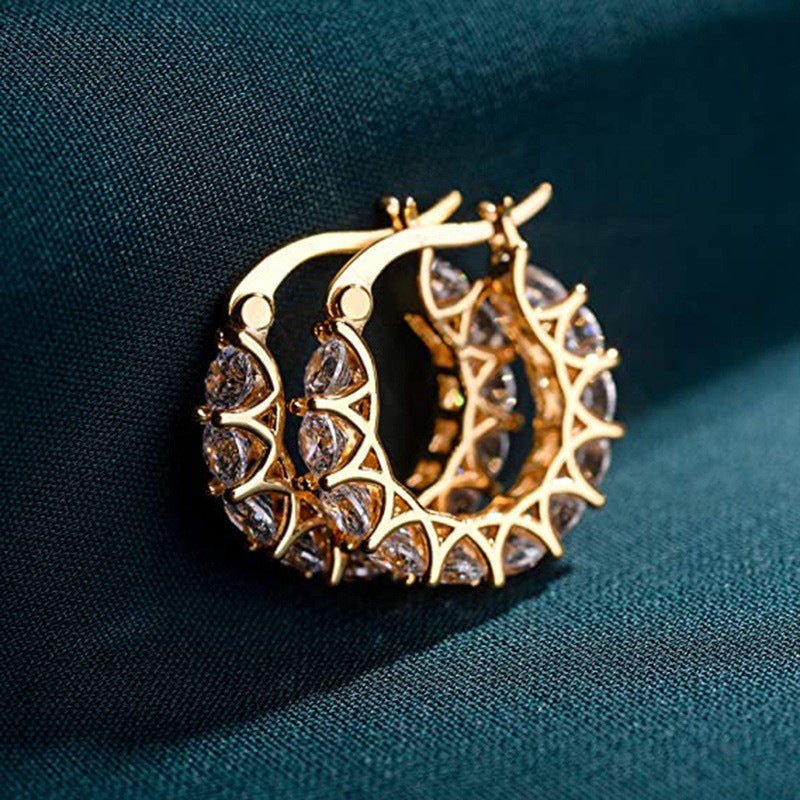 Mariam's Collection MAC163 Fully embellished zircon flower-shaped U-shaped earrings — main product shot