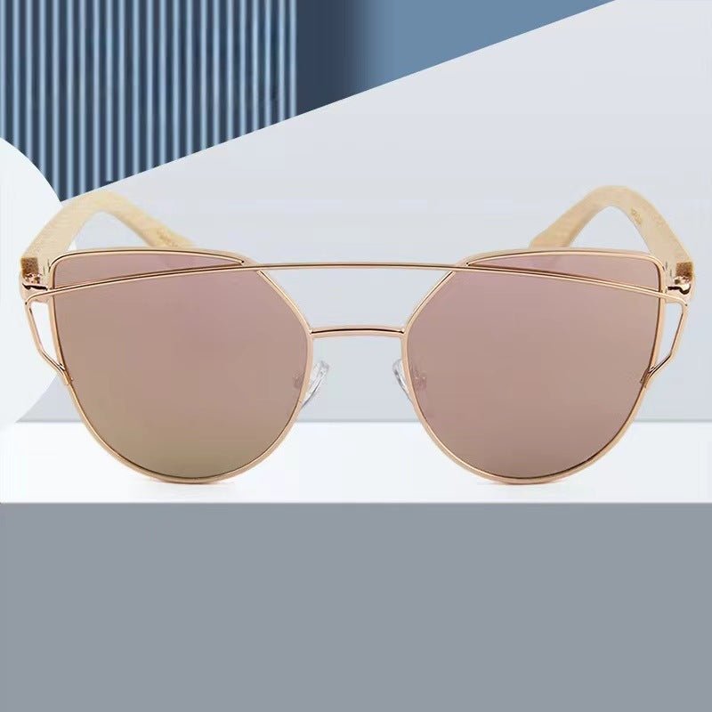 Mariam's Collection MAC169 Fashionable Cat-eye Metal Frame BamboTemple Sunglasses — construction detail