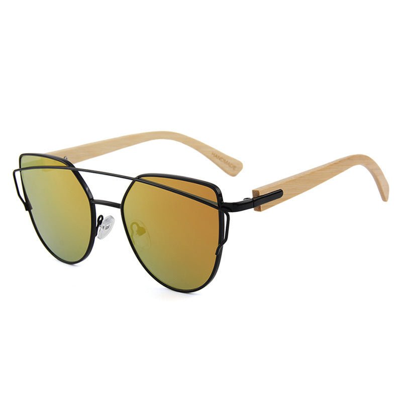 Mariam's Collection MAC169 Fashionable Cat-eye Metal Frame BamboTemple Sunglasses — detail shot 9