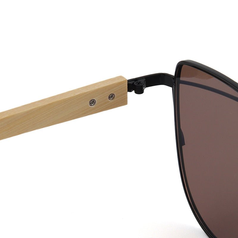 Mariam's Collection MAC169 Fashionable Cat-eye Metal Frame BamboTemple Sunglasses — Mariam's Collection branding close-up