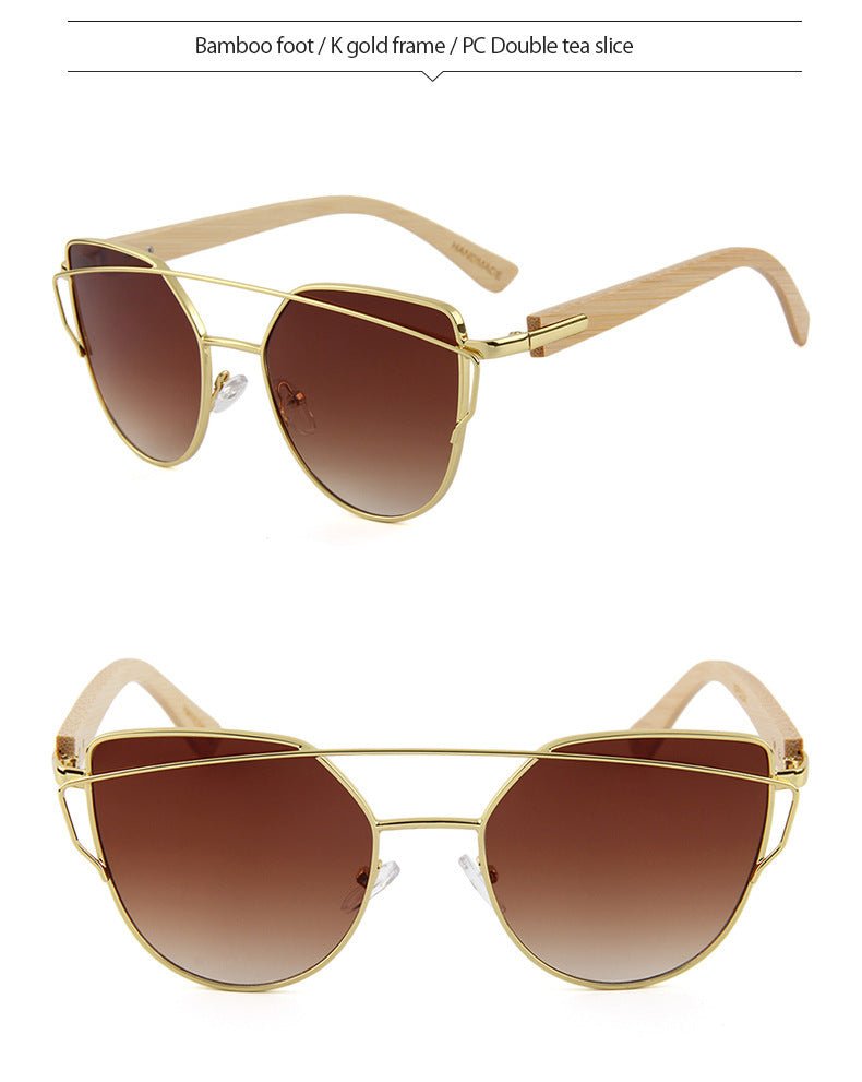Mariam's Collection MAC169 Fashionable Cat-eye Metal Frame BamboTemple Sunglasses — detail shot 10