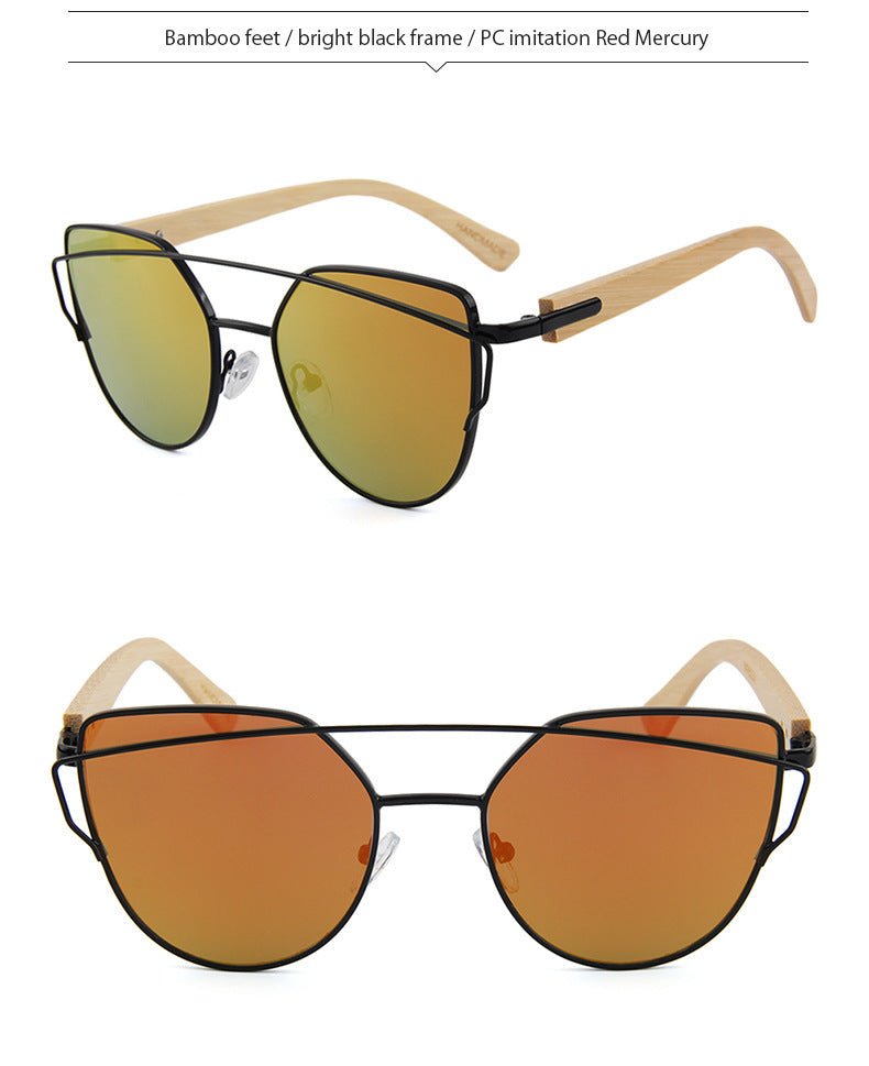 Mariam's Collection MAC169 Fashionable Cat-eye Metal Frame BamboTemple Sunglasses — product on model