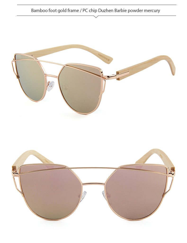 Mariam's Collection MAC169 Fashionable Cat-eye Metal Frame BamboTemple Sunglasses — feature highlight