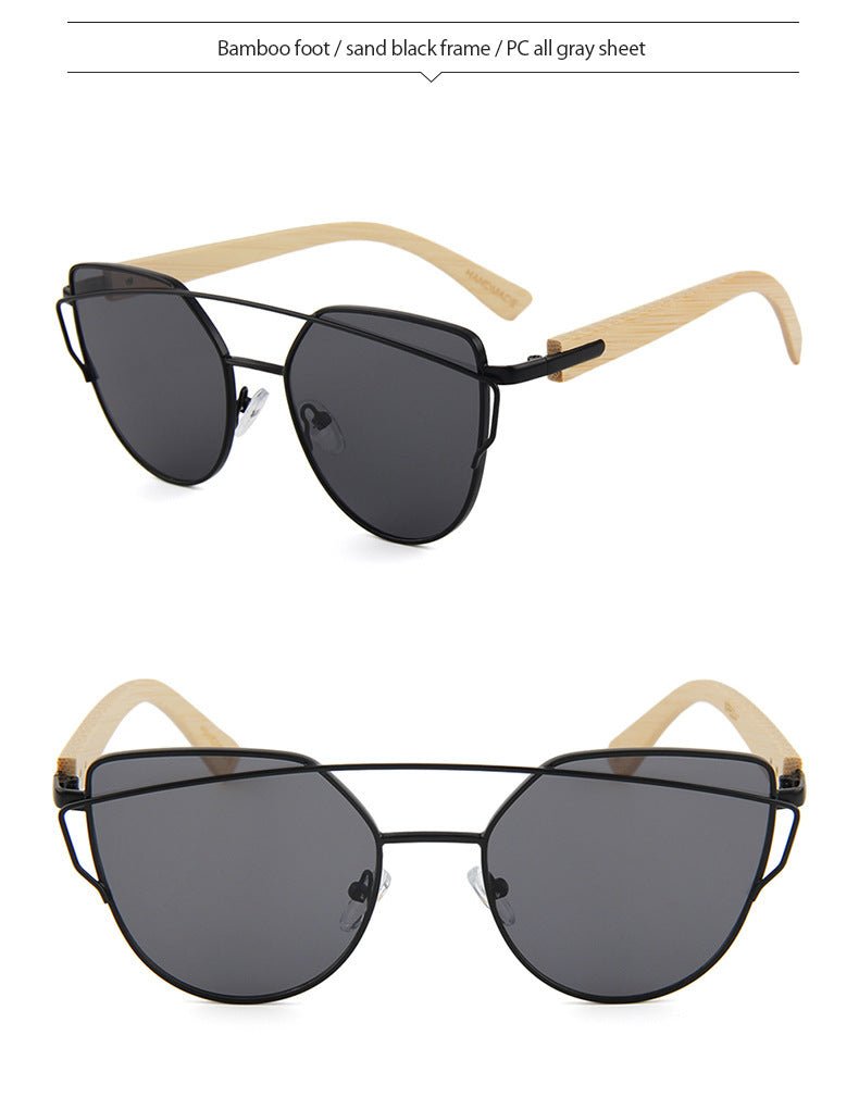 Mariam's Collection MAC169 Fashionable Cat-eye Metal Frame BamboTemple Sunglasses — comparison shot