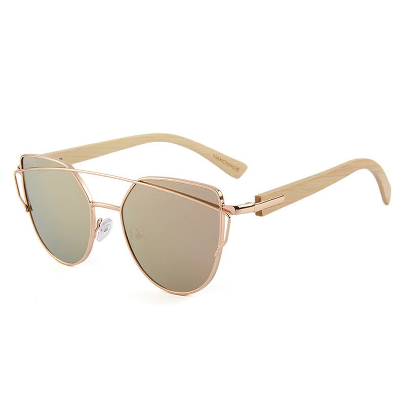 Mariam's Collection MAC169 Fashionable Cat-eye Metal Frame BamboTemple Sunglasses — detail shot 8